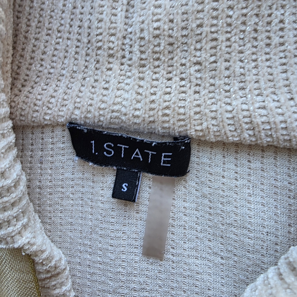 1.STATE Beige Hooded Waffle Knit Pullover Sweater with Pocket – Size S - Picture 3 of 9